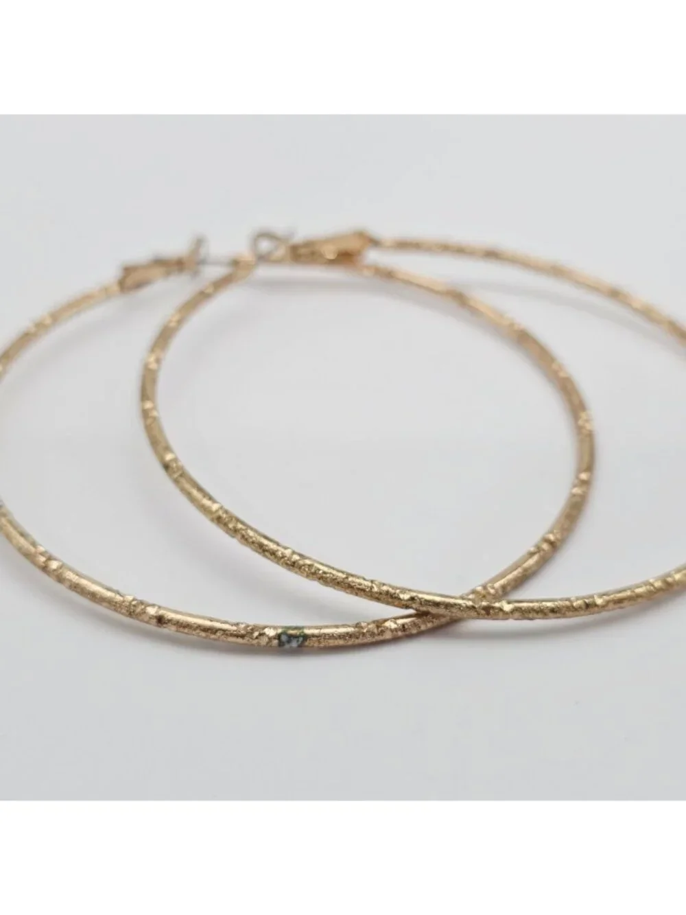 Textured Gold-Tone Metal Hoop Earrings With Lever Back Closure - 3 Inch Diameter - Picture 2 of 6